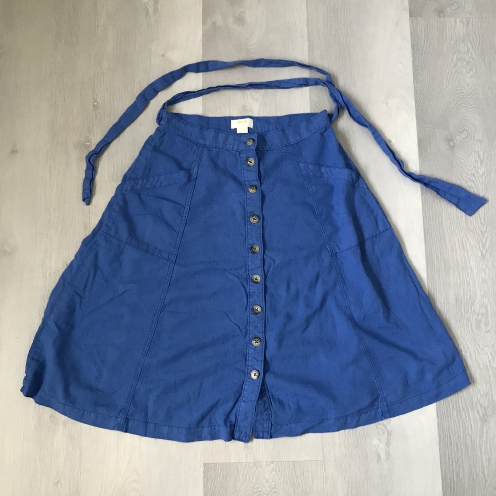 MAEVE BLUE A LINE CASUAL SKIRT BUTTON FRONT BELTED WOMENS 6
